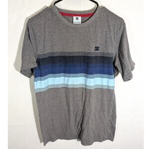 DC Shoes T Shirt Medium Gray Striped Short Sleeve Skate Surf Streetwear Logo Tee